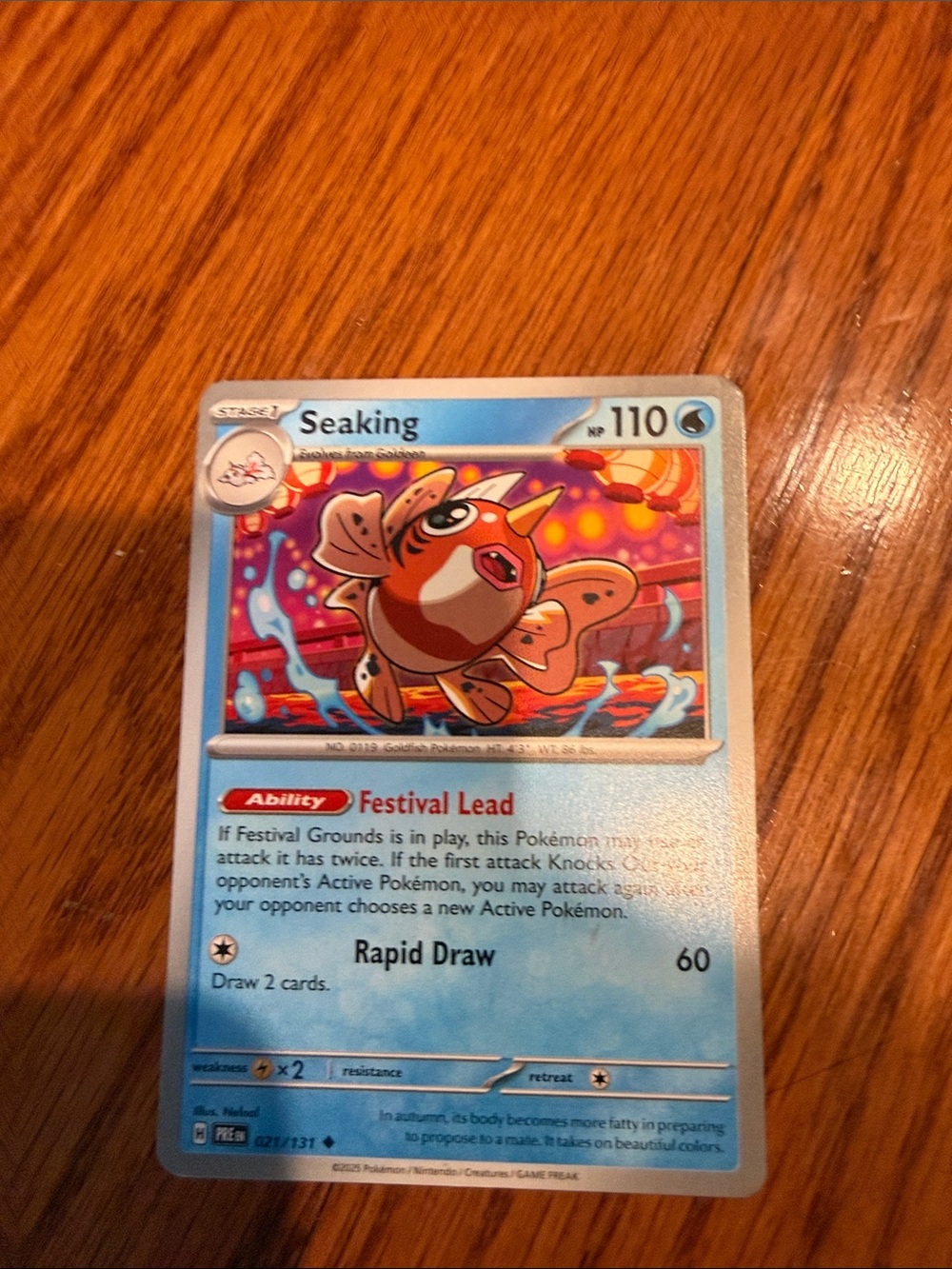 Pokemon Seaking Card - Blue, Orange, Red